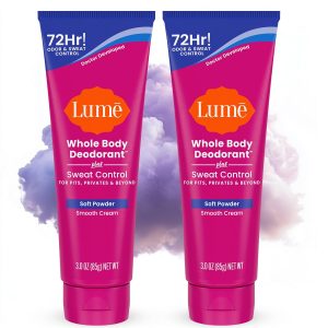 Lume Whole Body Sweat Control Deodorant Cream Tube - 3 oz. 2 pk Soft Powder | 72 Hour Odor Sweat Control Aluminum Free Baking Soda Paraben Made USA deodorant lotion