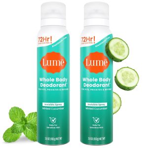 Lume Whole Body Deodorant Spray - 3.6oz. 2pk (Minted Cucumber) | Aluminum & Baking Soda Free. Whole-Body Deodorant Spray for Women — Safe for Underarms & Private Parts