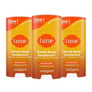 Lume Whole Body Deodorant - Solid Stick - 2.6 oz. 3 pk (Toasted Coconut) | 72 Hour Odor Control Aluminum Free Baking Soda deodorant women underarms private parts