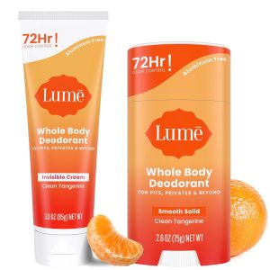 Lume Whole Body Deodorant Cream Tube. Solid Stick - 3oz and 2.6oz Tangerine | 72-Hour Odor Control. Aluminum & Baking Soda Free. Skin-Safe. Whole-Body Deodorant for Women